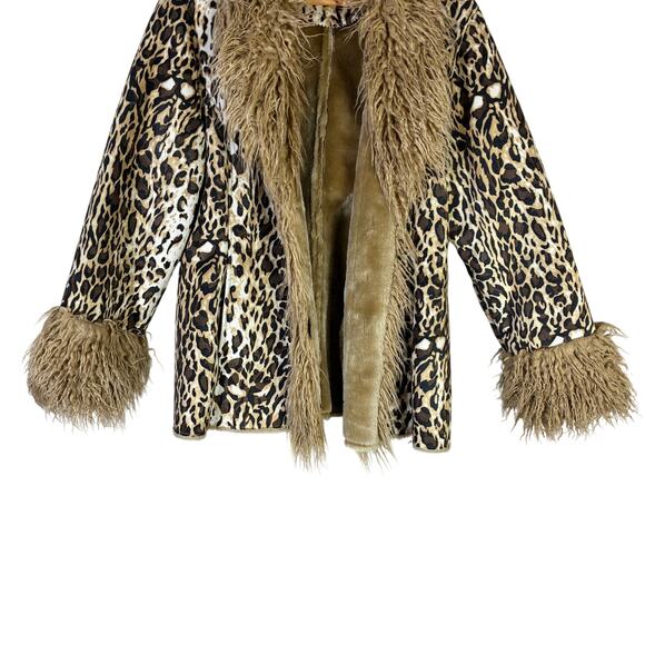 Vintage Lew Magram Faux Fur Leopard Coat Womens 16 Brown Shaggy Mob Wife Core - Picture 4 of 7